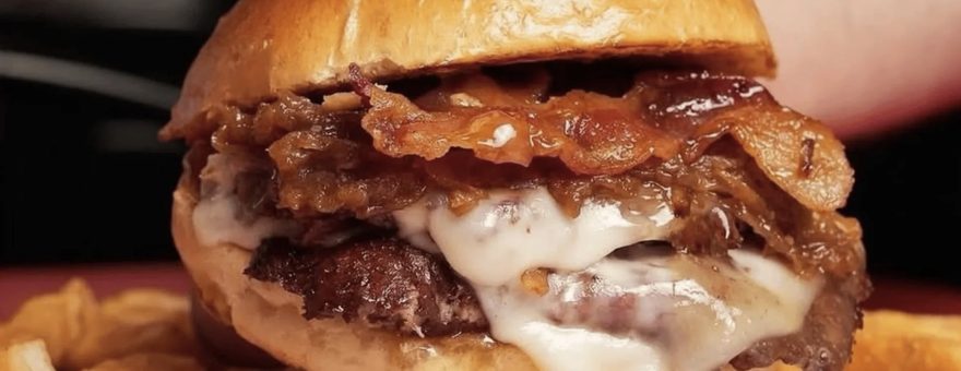 Rooster's smash burger with bacon and melted cheese